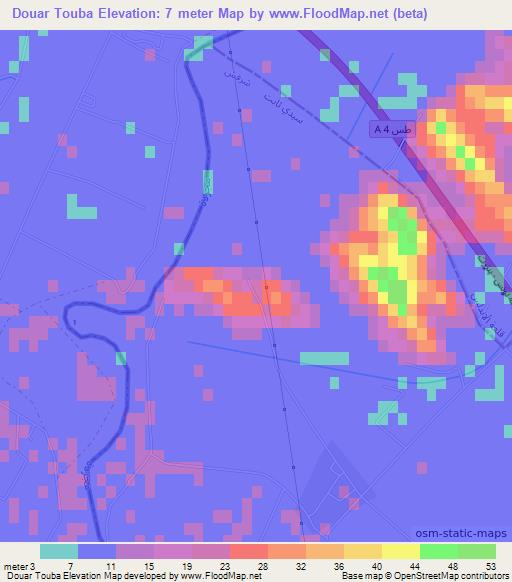 Douar Touba,Tunisia Elevation Map