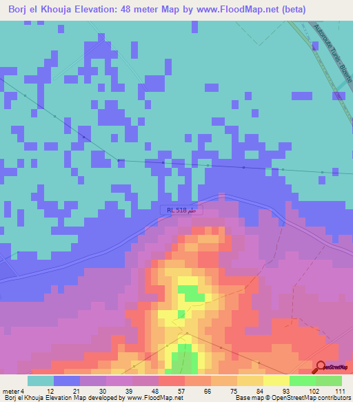 Borj el Khouja,Tunisia Elevation Map