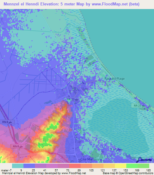 Mennzel el Henndi,Tunisia Elevation Map