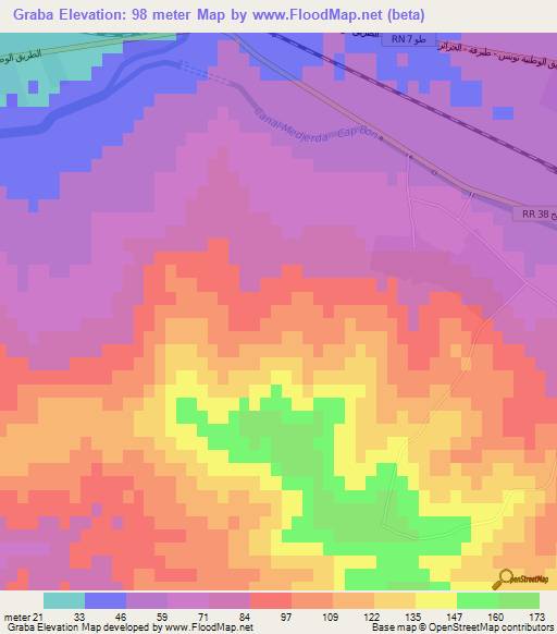 Graba,Tunisia Elevation Map