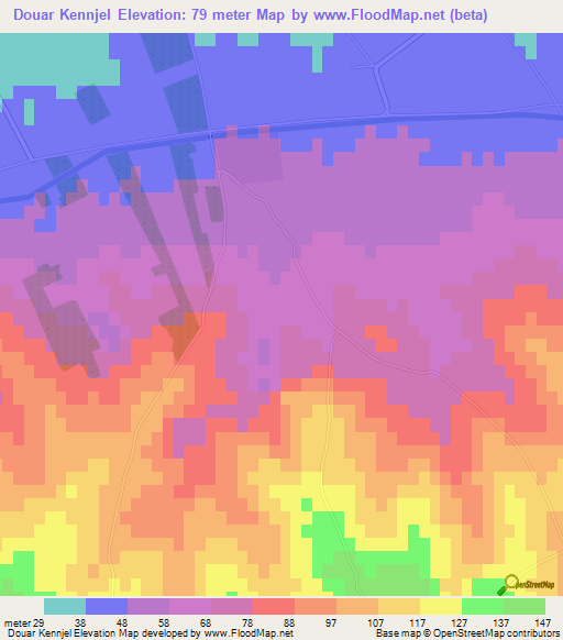 Douar Kennjel,Tunisia Elevation Map