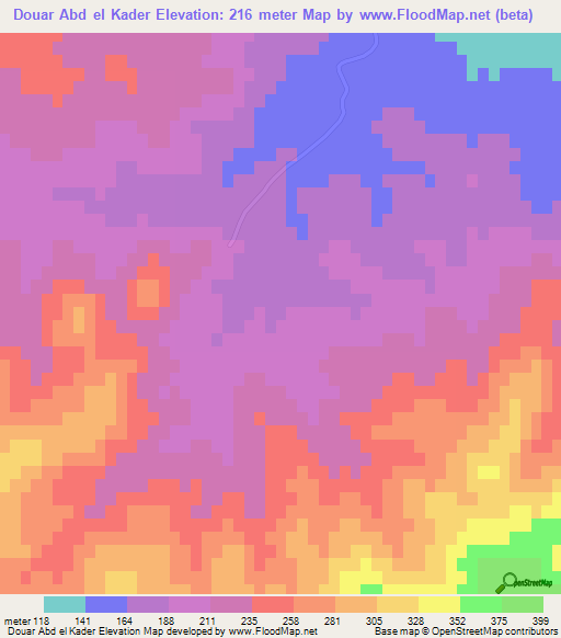 Douar Abd el Kader,Tunisia Elevation Map