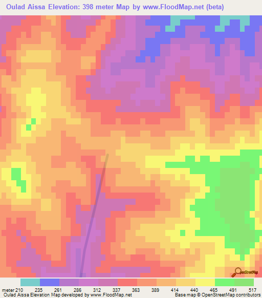 Oulad Aissa,Tunisia Elevation Map