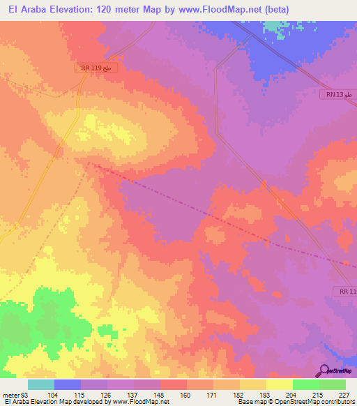 El Araba,Tunisia Elevation Map