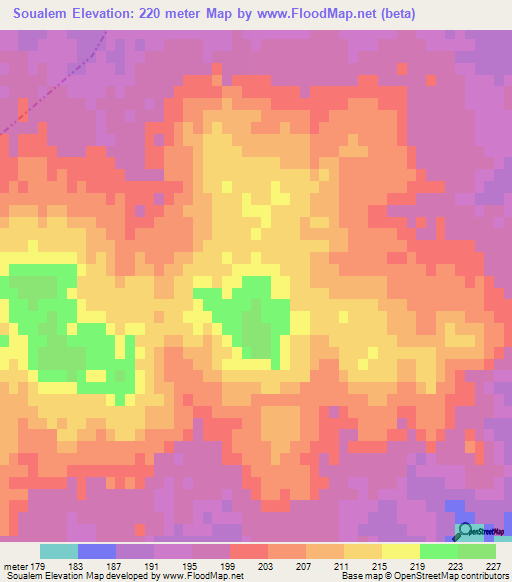 Soualem,Tunisia Elevation Map
