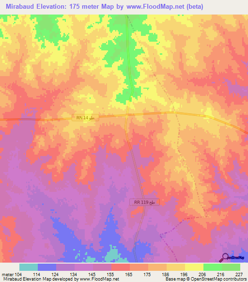 Mirabaud,Tunisia Elevation Map