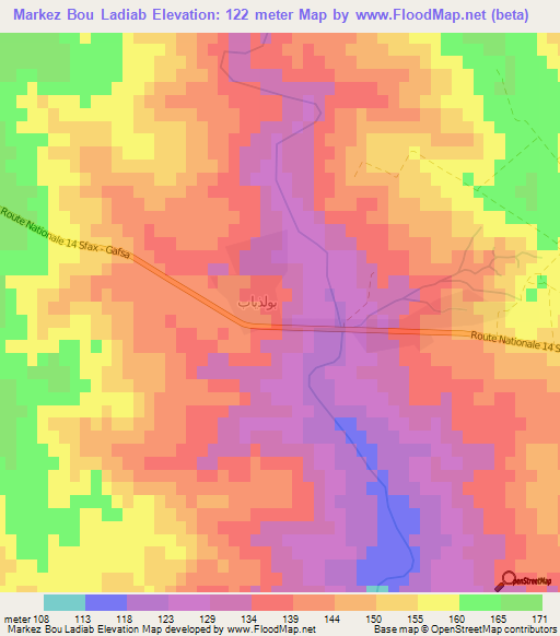Markez Bou Ladiab,Tunisia Elevation Map