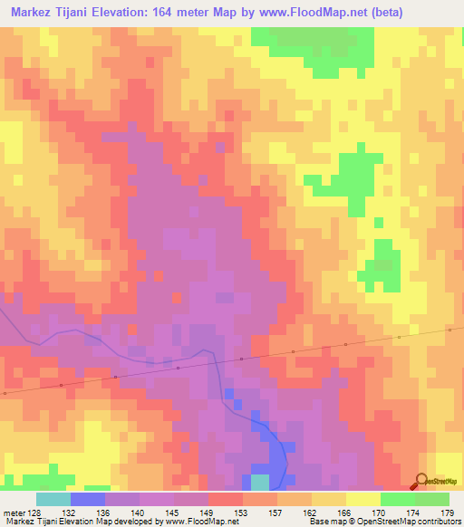 Markez Tijani,Tunisia Elevation Map