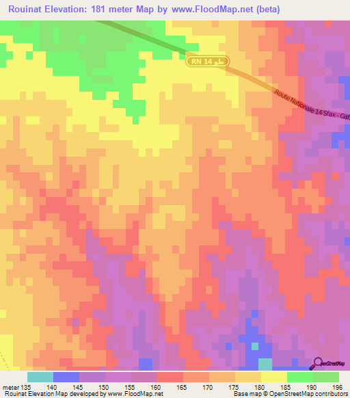 Rouinat,Tunisia Elevation Map