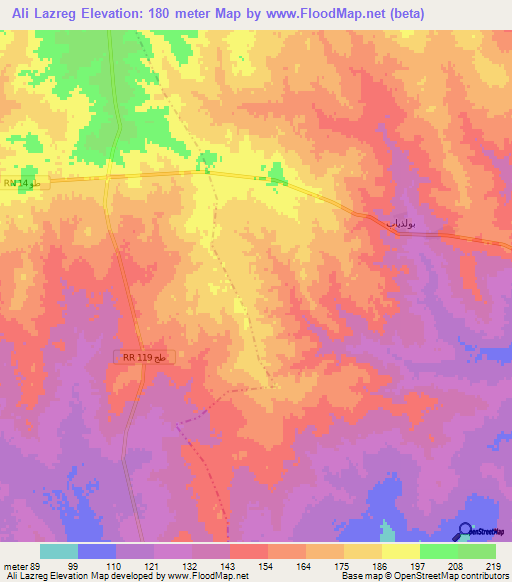 Ali Lazreg,Tunisia Elevation Map