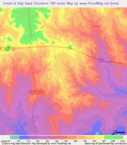 Oulad el Hajj Saad,Tunisia Elevation Map