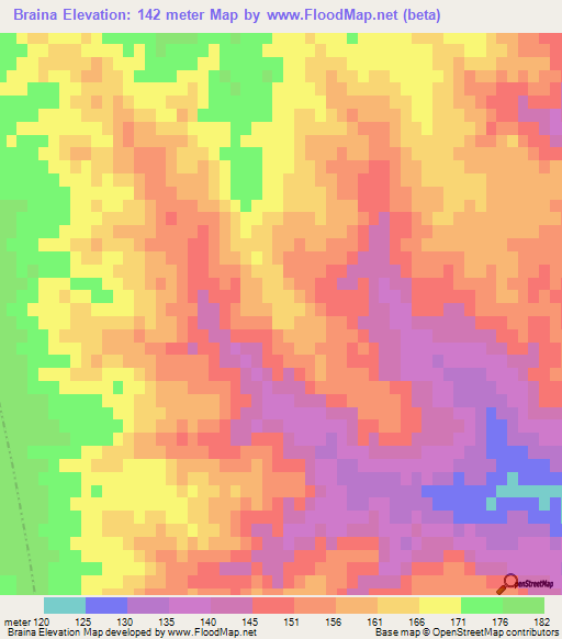 Braina,Tunisia Elevation Map