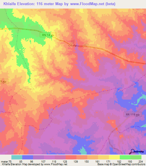 Khlaifa,Tunisia Elevation Map