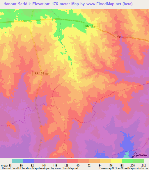Hanout Seridik,Tunisia Elevation Map