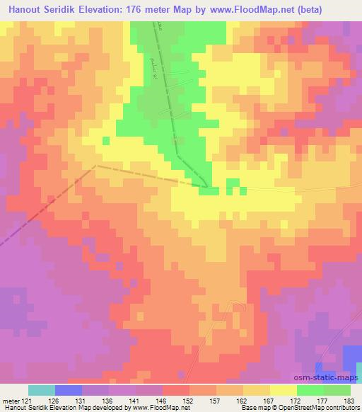 Hanout Seridik,Tunisia Elevation Map