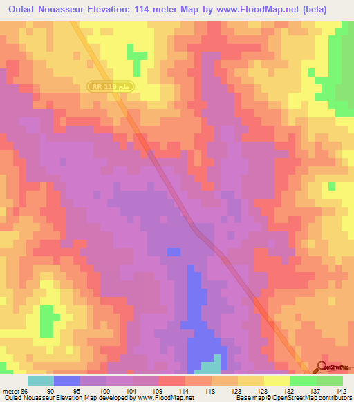 Oulad Nouasseur,Tunisia Elevation Map