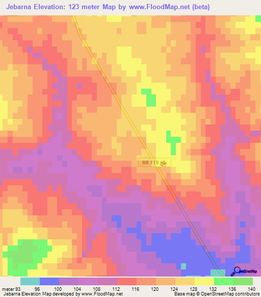 Jebarna,Tunisia Elevation Map