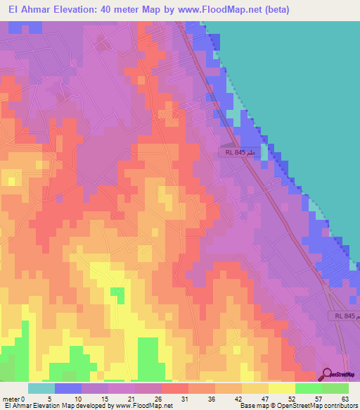 El Ahmar,Tunisia Elevation Map