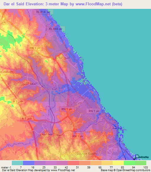 Dar el Said,Tunisia Elevation Map