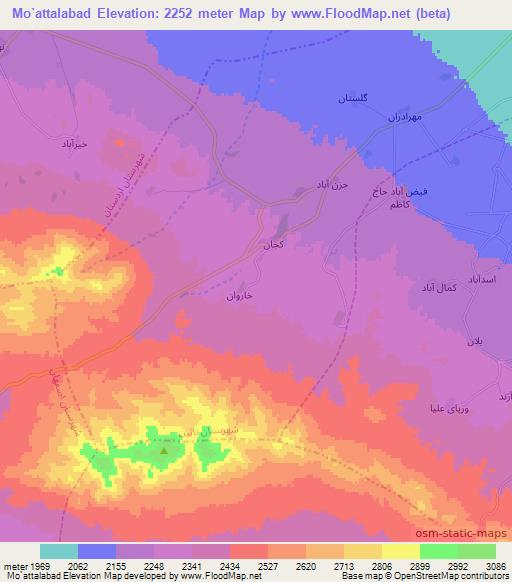 Mo`attalabad,Iran Elevation Map