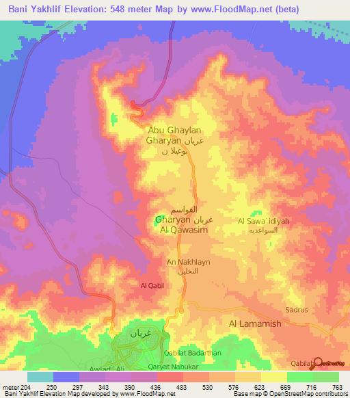 Bani Yakhlif,Libya Elevation Map