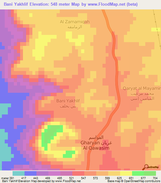 Bani Yakhlif,Libya Elevation Map