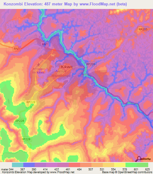 Konzombi,Congo (Kinshasa) Elevation Map
