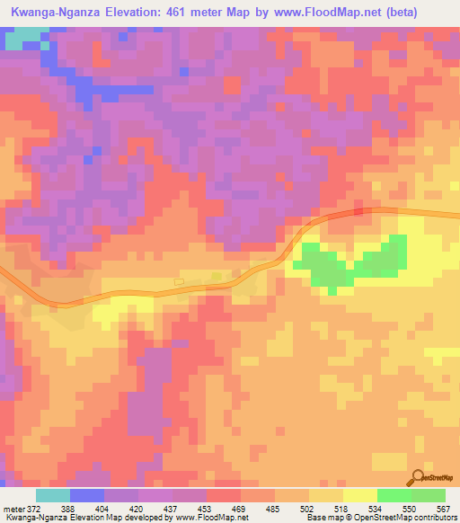 Kwanga-Nganza,Congo (Kinshasa) Elevation Map