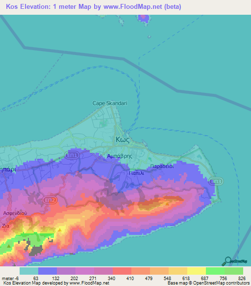 Kos,Greece Elevation Map