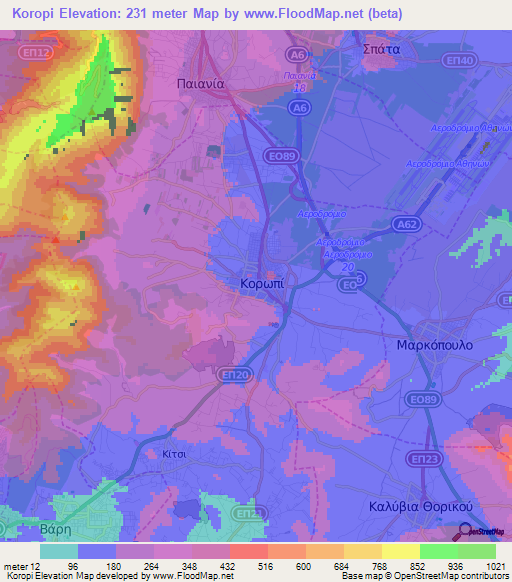 Koropi,Greece Elevation Map