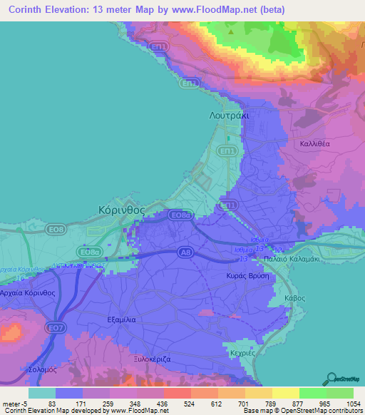 Corinth,Greece Elevation Map