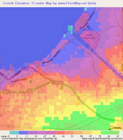Corinth,Greece Elevation Map