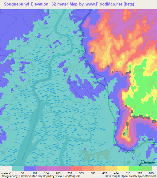 Souguebunyi,Guinea Elevation Map
