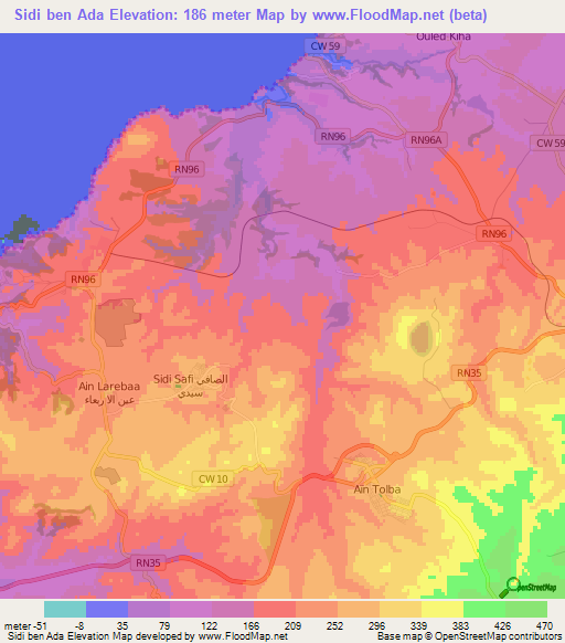 Sidi ben Ada,Algeria Elevation Map