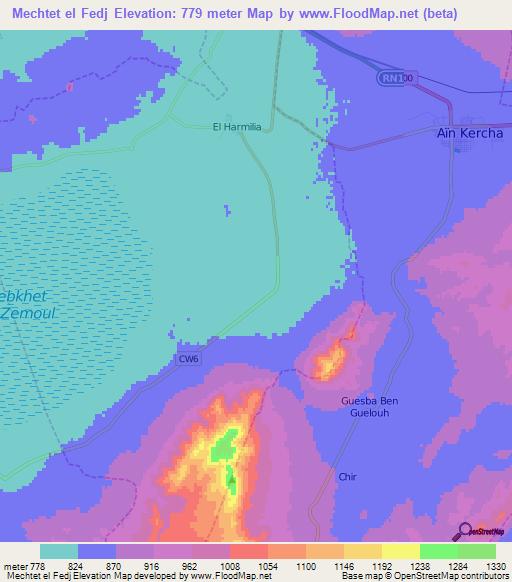 Mechtet el Fedj,Algeria Elevation Map