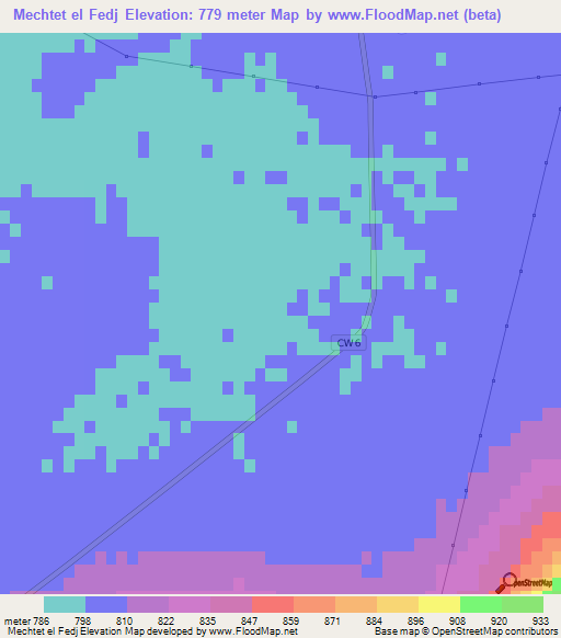Mechtet el Fedj,Algeria Elevation Map