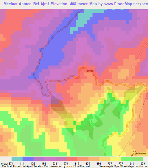 Mechtat Ahmed Bel Ajmi,Algeria Elevation Map