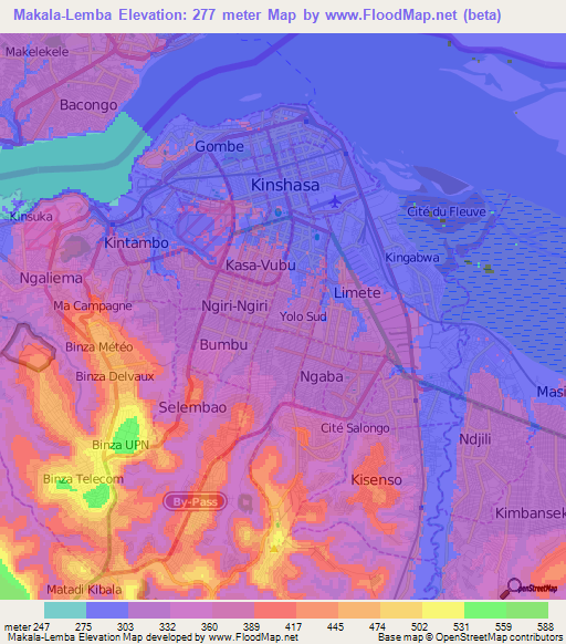 Makala-Lemba,Congo (Kinshasa) Elevation Map