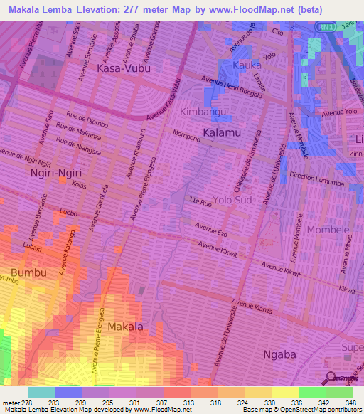 Makala-Lemba,Congo (Kinshasa) Elevation Map