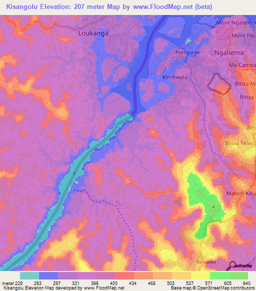 Kisangolu,Congo (Kinshasa) Elevation Map