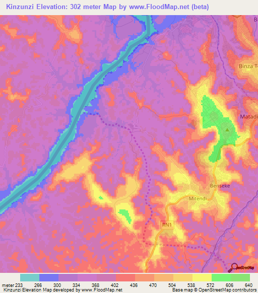 Kinzunzi,Congo (Kinshasa) Elevation Map