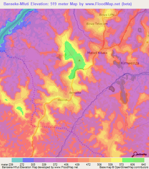 Banseke-Mfuti,Congo (Kinshasa) Elevation Map