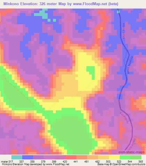 Minkono,Congo (Kinshasa) Elevation Map