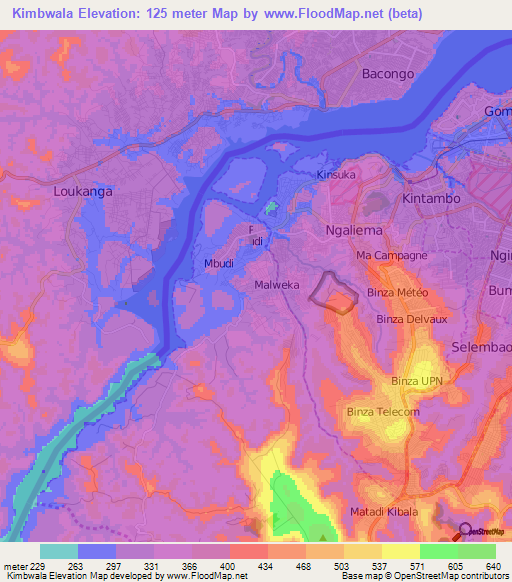 Kimbwala,Congo (Kinshasa) Elevation Map