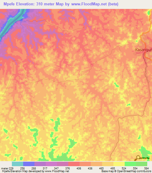 Mpefe,Congo (Kinshasa) Elevation Map