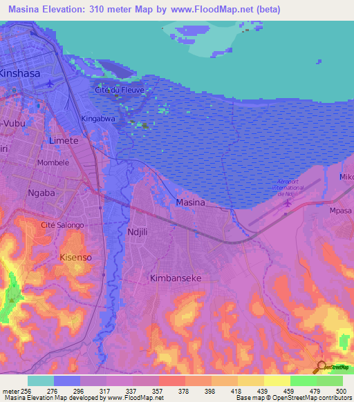 Masina,Congo (Kinshasa) Elevation Map