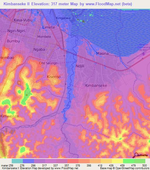 Kimbanseke II,Congo (Kinshasa) Elevation Map