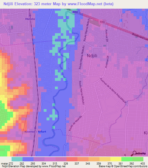 Ndjili,Congo (Kinshasa) Elevation Map