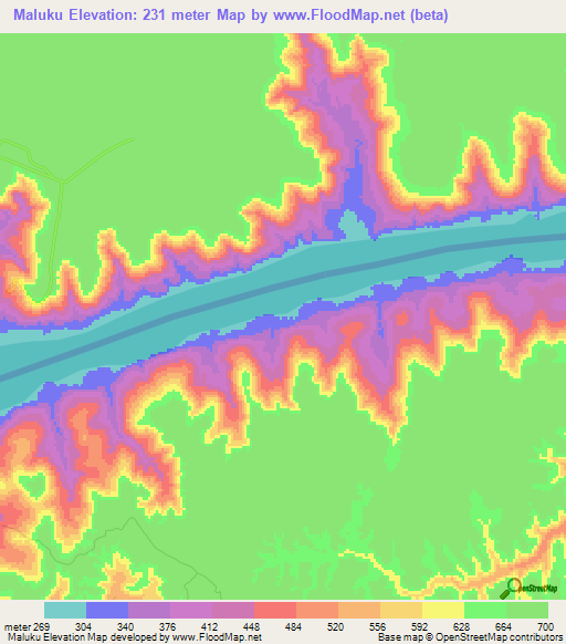 Maluku,Congo (Kinshasa) Elevation Map