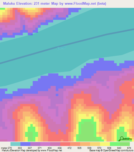 Maluku,Congo (Kinshasa) Elevation Map
